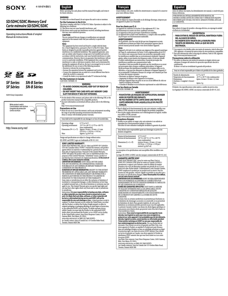Sony SF-32UZ Operating instructions Sony SF-32UZ Operating instructions