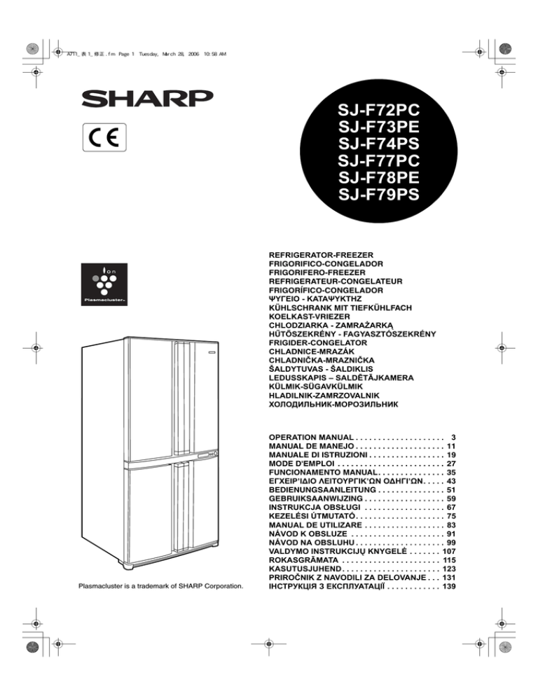 Sharp SJ-F74PSSL User manual Sharp SJ-F74PSSL User manual