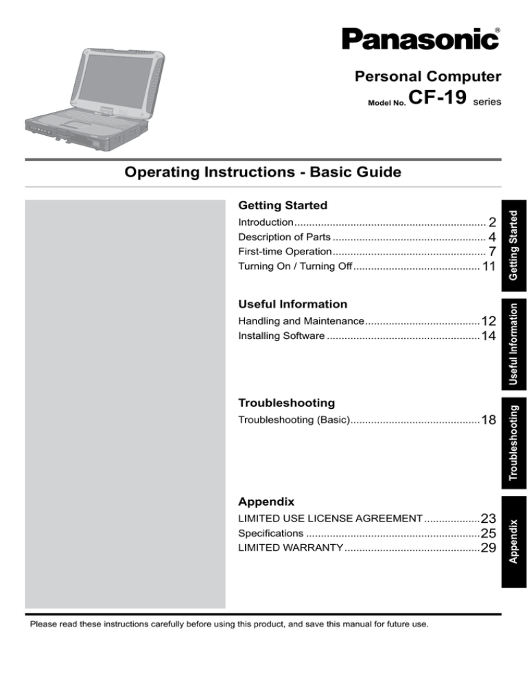 Panasonic CF-19MK8, 19, CF-19 MK8 Operating instructions Panasonic CF-19MK8, 19, CF-19 MK8 Operating instructions