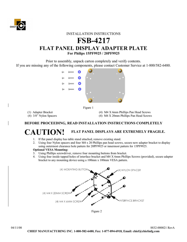 Chief 20PF9925, FSB4217B, FSB4217S User manual Chief 20PF9925, FSB4217B, FSB4217S User manual