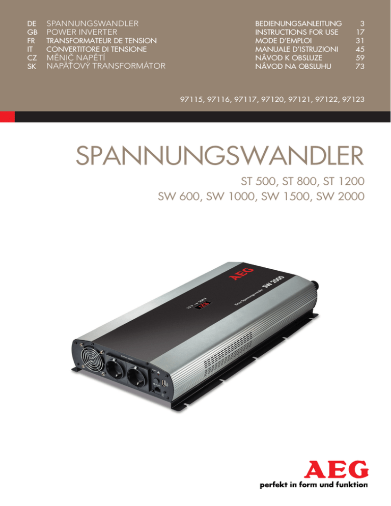 AEG SW 2000, SW 1500 Datasheet AEG SW 2000, SW 1500 Datasheet