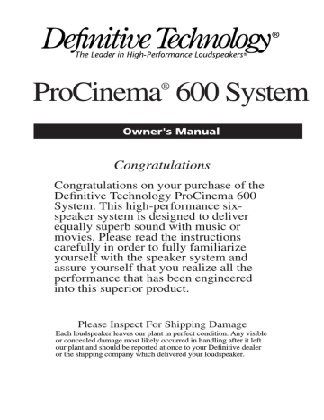 Definitive Technology ProCinema 600 Owner`s manual | Manualzz