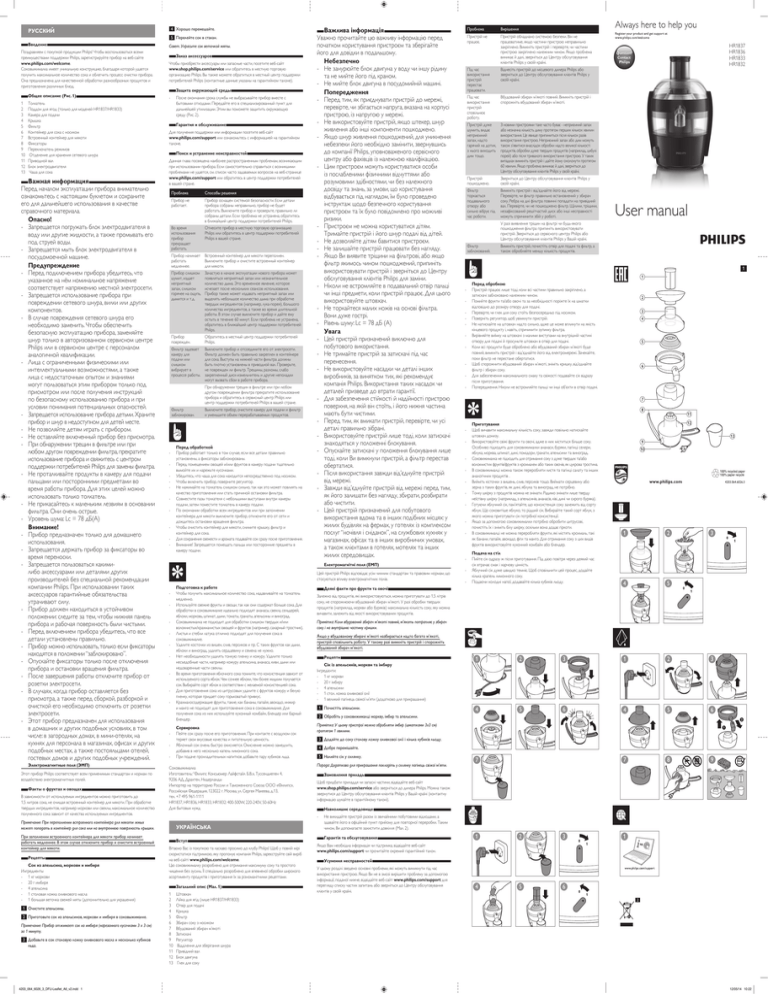 Philips HR1836, HR1832 User manual Philips HR1836, HR1832 User manual