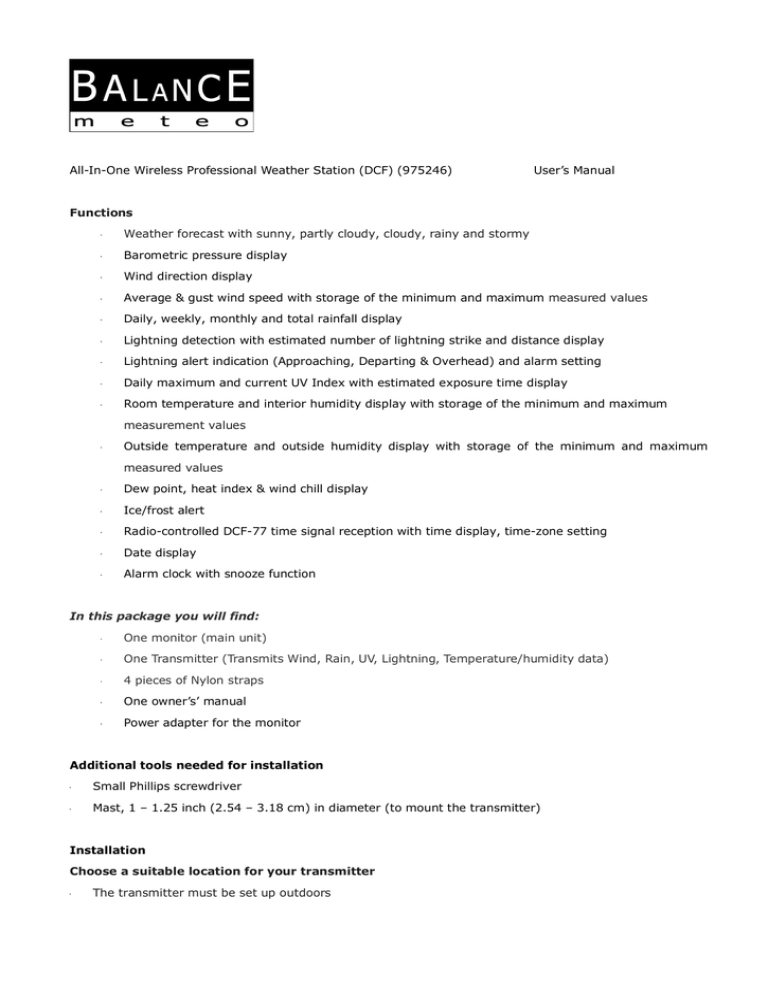 Balance RF-WS98 User manual Balance RF-WS98 User manual