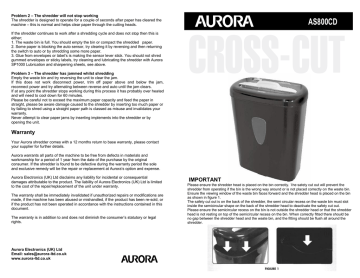 Aurora AS800CD paper shredder User manual | Manualzz