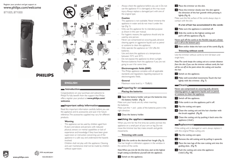 Philips BT1005/10, BT1005 User manual Philips BT1005/10, BT1005 User manual
