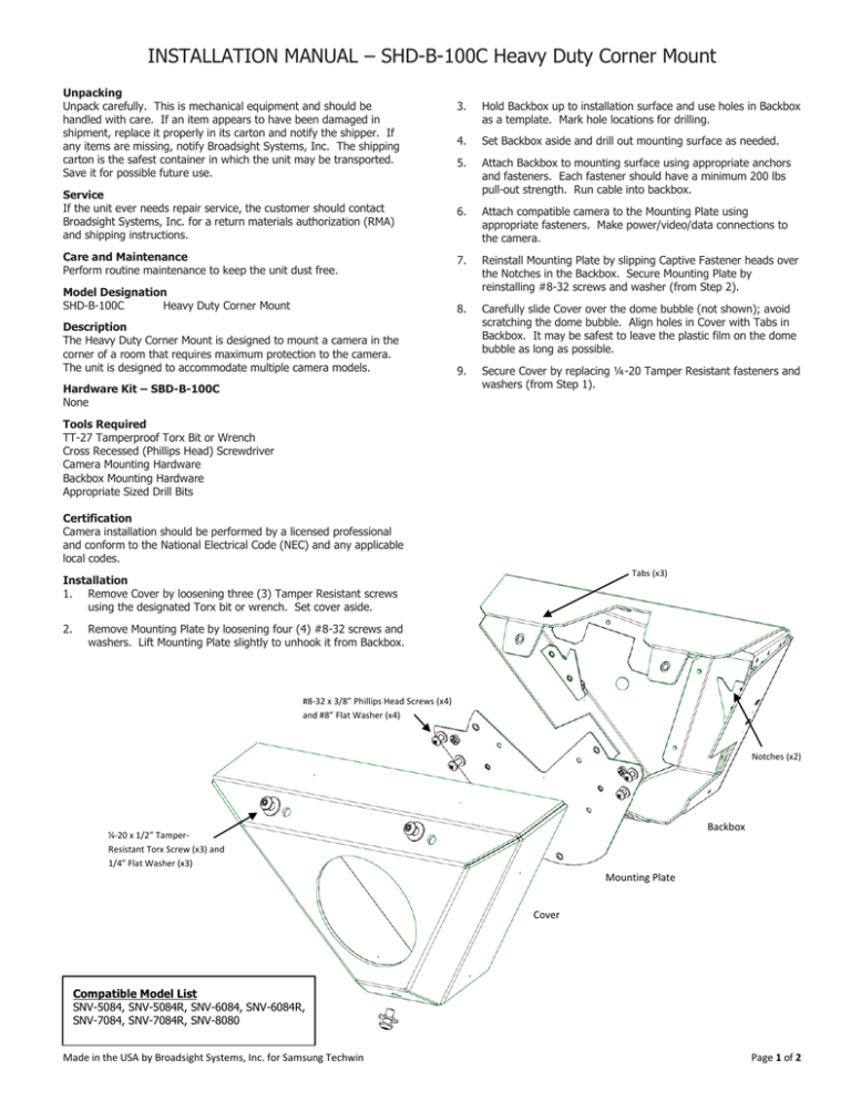 Samsung SHD-100C Installation Manual Samsung SHD-100C Installation Manual