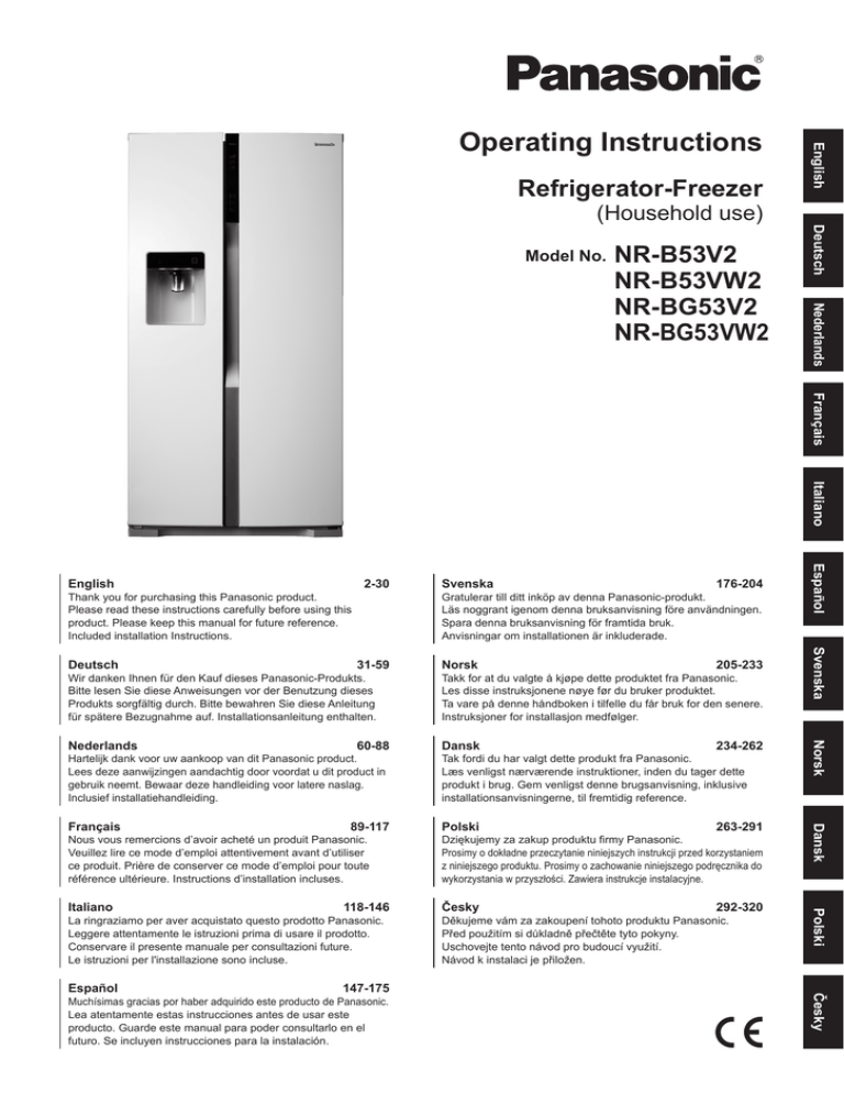 Panasonic NR-B53VW2, NR-B53V2, NRB53V2 Operating instructions Panasonic NR-B53VW2, NR-B53V2, NRB53V2 Operating instructions