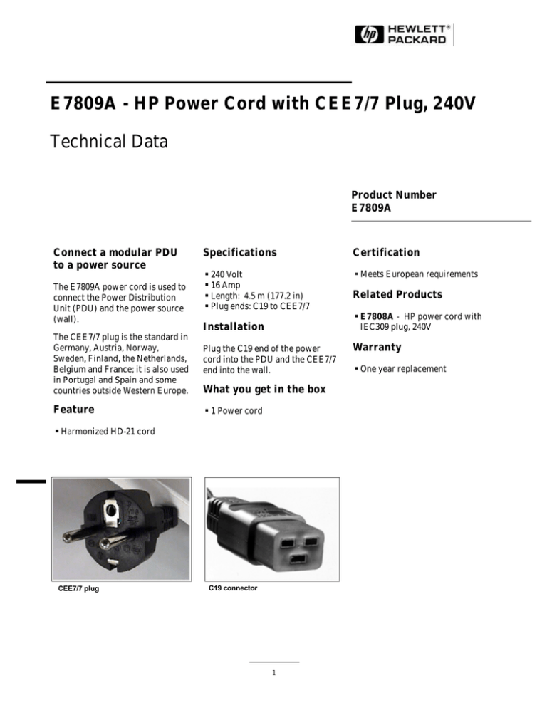 HP E7809A Datasheet HP E7809A Datasheet