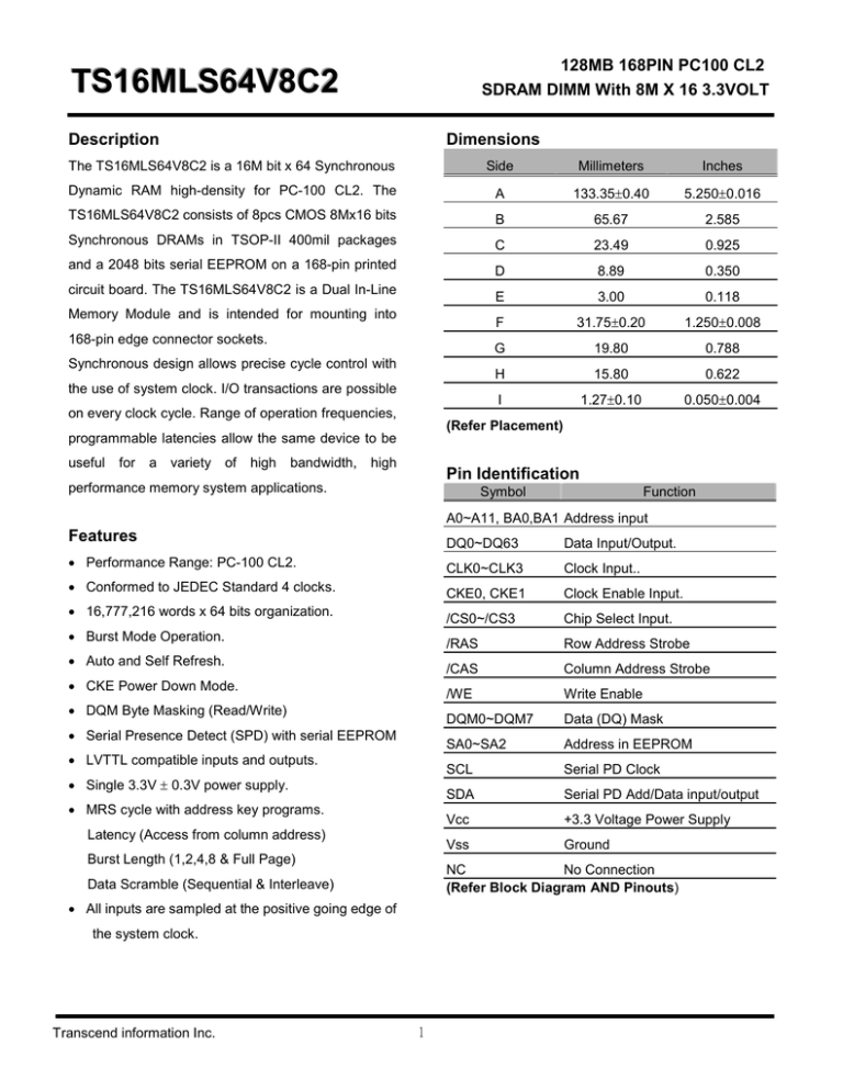 Transcend TS16MLS64V8C2 Datasheet Transcend TS16MLS64V8C2 Datasheet