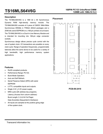 Transcend TS16MLS64V6G Datasheet Transcend TS16MLS64V6G Datasheet