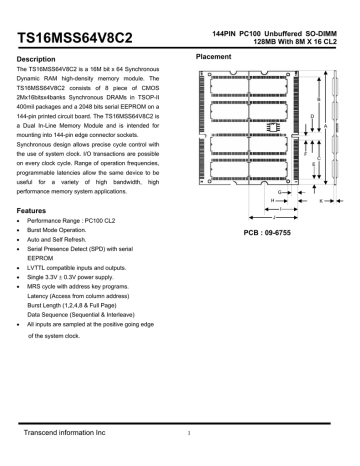 Transcend TS16MSS64V8C2, TS16MSS64V8C Datasheet Transcend TS16MSS64V8C2, TS16MSS64V8C Datasheet
