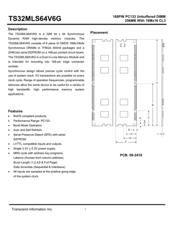 Transcend TS32MLS64V6G Datasheet Transcend TS32MLS64V6G Datasheet
