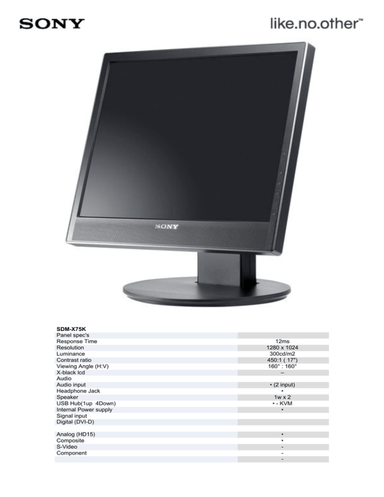 Sony SDM-X75KB?KIT, SDM-X75KB Datasheet Sony SDM-X75KB?KIT, SDM-X75KB Datasheet