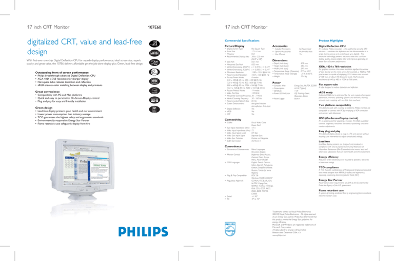 Philips 107E60 Datasheet Philips 107E60 Datasheet