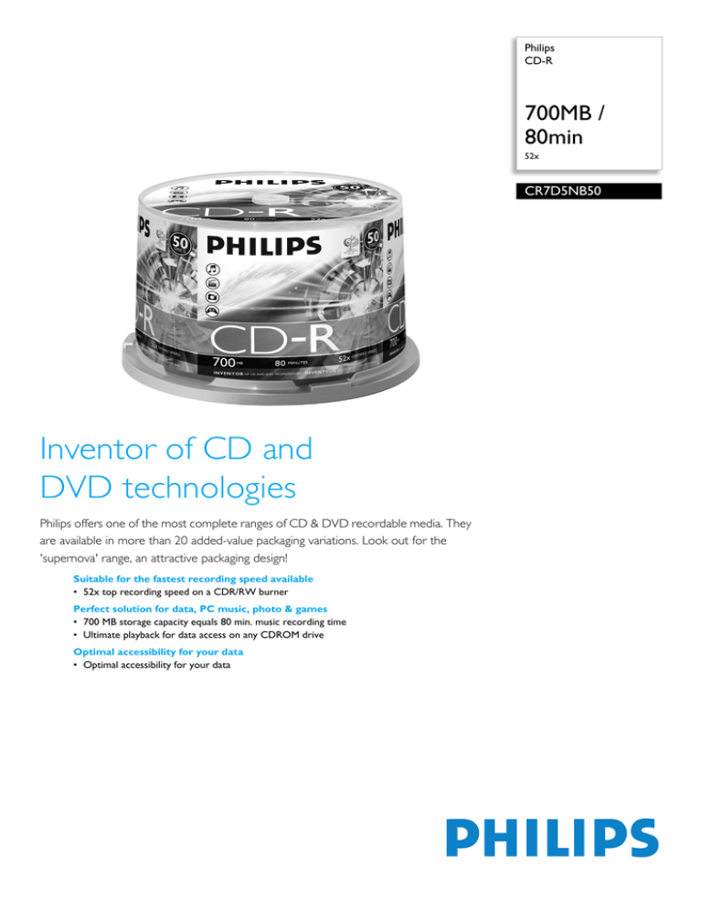 Philips CD-CR7D5NB50/00 Datasheet Philips CD-CR7D5NB50/00 Datasheet