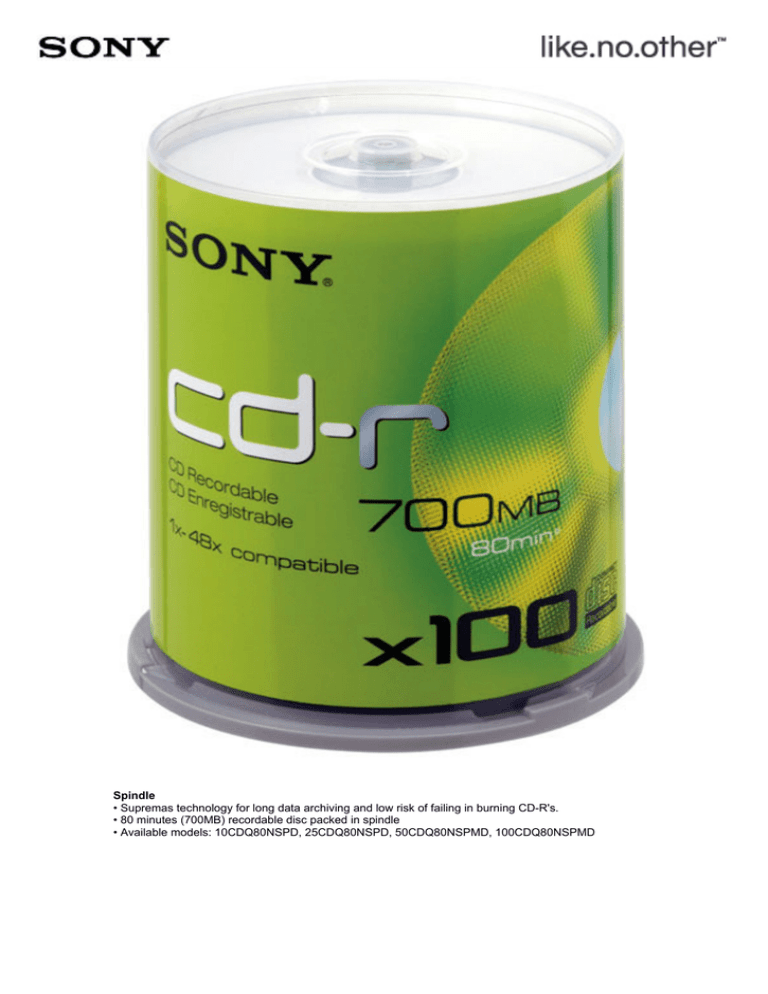 Sony 100CDQ80NSPMD Datasheet Sony 100CDQ80NSPMD Datasheet