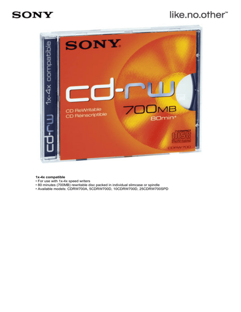 Sony CDRW700A Datasheet Sony CDRW700A Datasheet