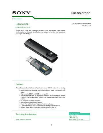 Sony USM512FP USB flash drive Datasheet | Manualzz