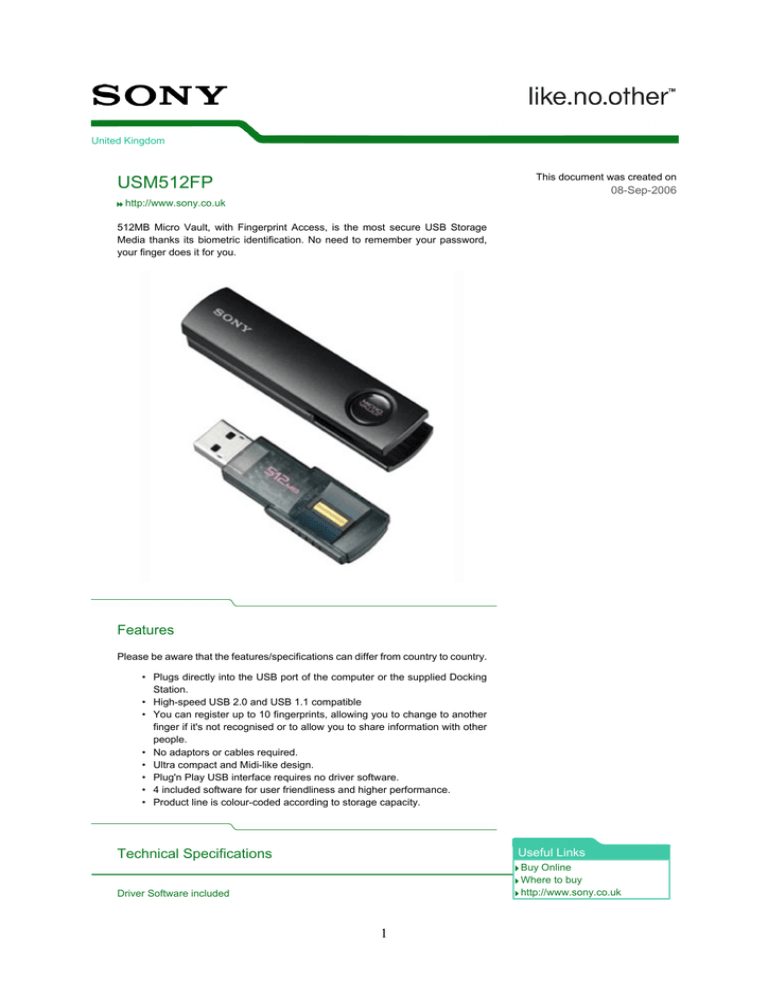 Sony USM512FP Datasheet Sony USM512FP Datasheet