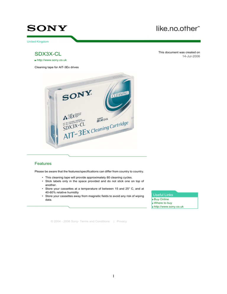 Sony SDX3XCLN, SDX3X-CLN Datasheet Sony SDX3XCLN, SDX3X-CLN Datasheet