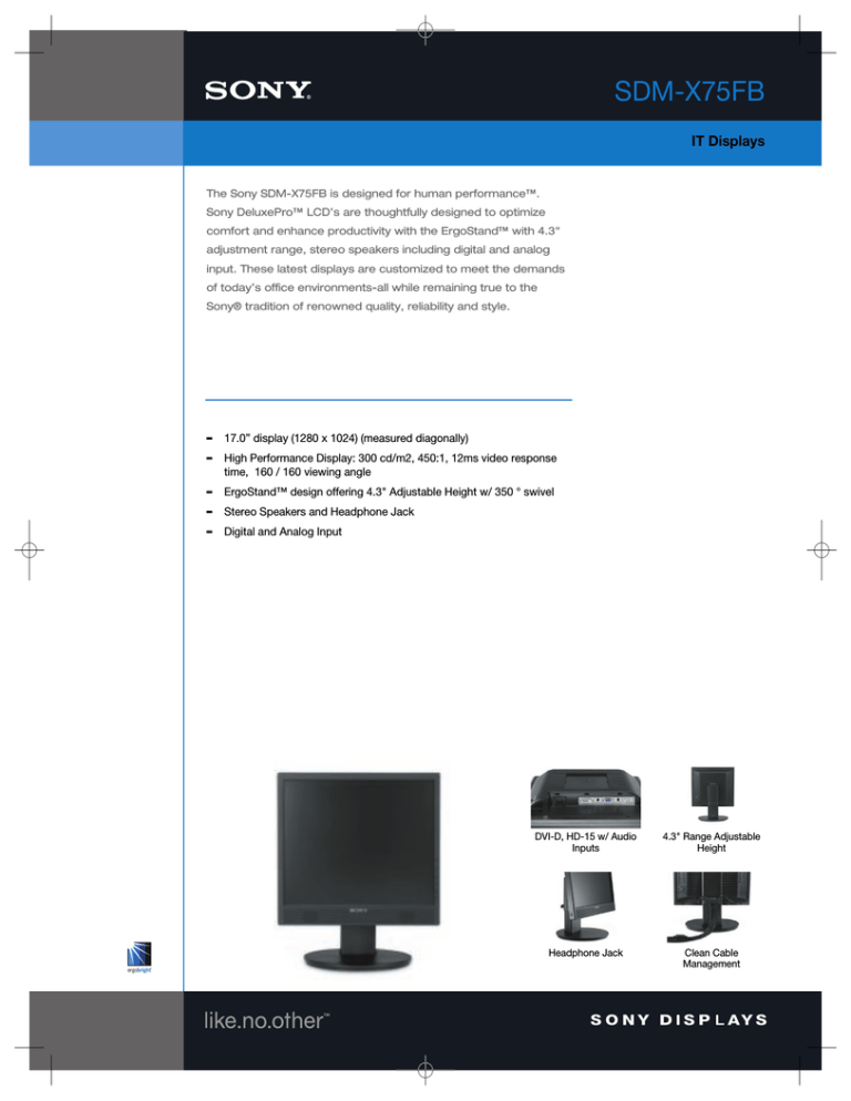Sony SDM-X75FS, SDM-X75FB Datasheet Sony SDM-X75FS, SDM-X75FB Datasheet