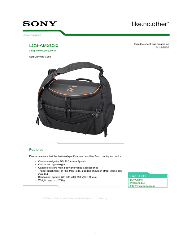 Sony LCSAMSC30, LCS-AMSC30 Datasheet Sony LCSAMSC30, LCS-AMSC30 Datasheet