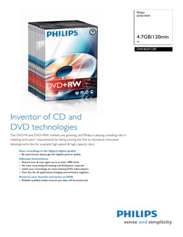 Philips DW4S4T10F/10, DVD+RW DW4S4T10F 10 Datasheet Philips DW4S4T10F/10, DVD+RW DW4S4T10F 10 Datasheet