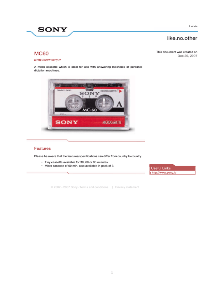 Sony MC60 Datasheet Sony MC60 Datasheet