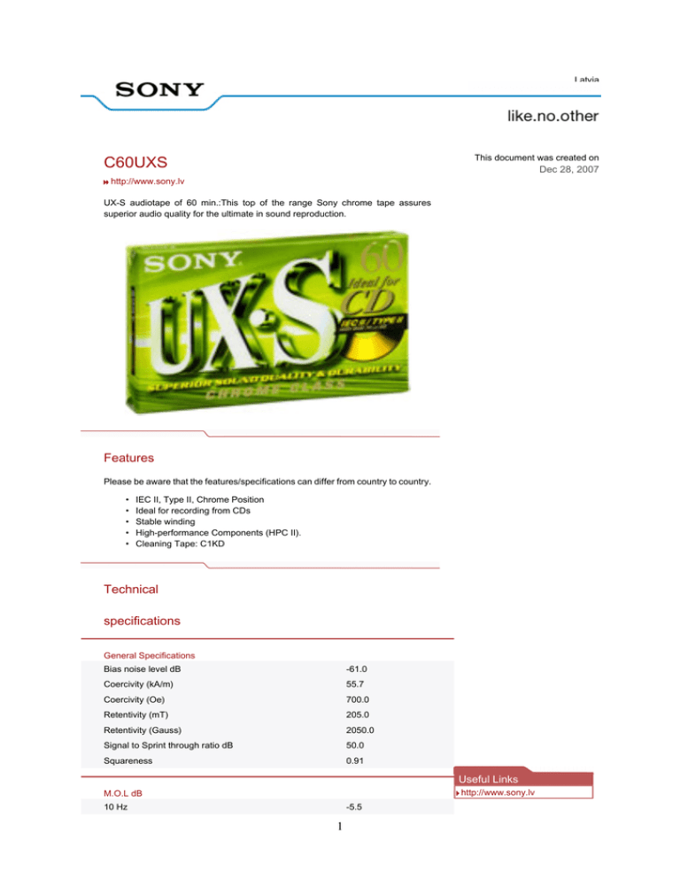 Sony C60UXS Datasheet Sony C60UXS Datasheet