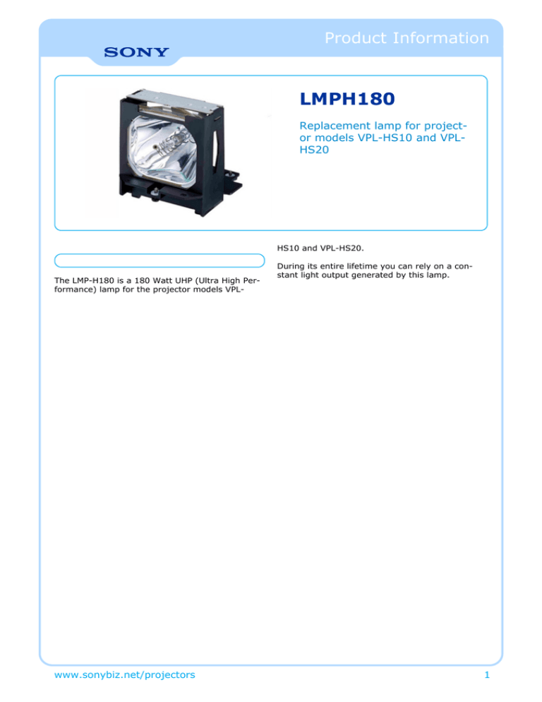 Sony LMPH180 Datasheet Sony LMPH180 Datasheet