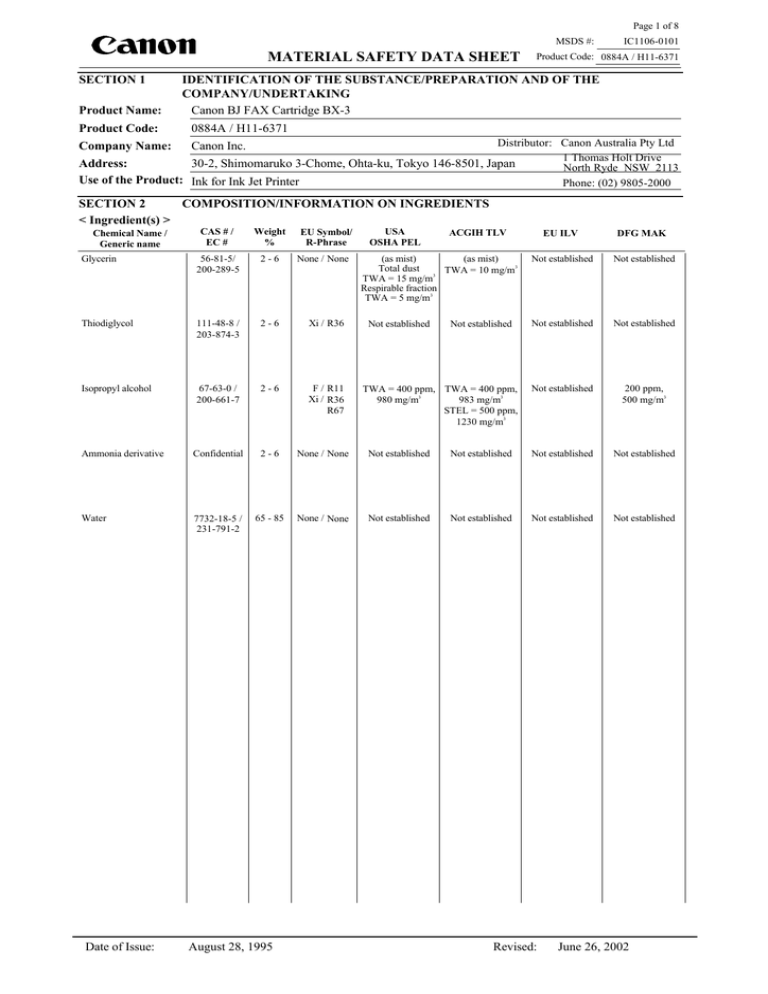 Canon BX3 Datasheet Canon BX3 Datasheet