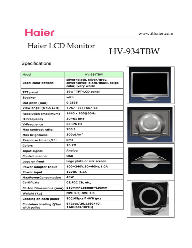 Haier JC0670E0100 Datasheet Haier JC0670E0100 Datasheet