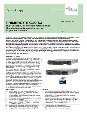 Fujitsu PRIMERGY RX300 S3 Datasheet | Manualzz