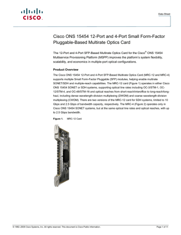 Cisco 12-port SFP-Based Multirate Optics Card, Intra-Office, SDH, 10G Datasheet | Manualzz