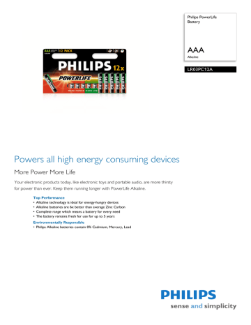 Philips LR03PC12A/10 PowerLife Battery Product Datasheet | Manualzz Philips LR03PC12A/10 PowerLife Battery Product Datasheet | Manualzz