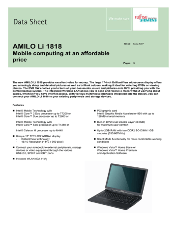 Fujitsu AMILO Li 1818 Intel Celeron M430 Datasheet | Manualzz