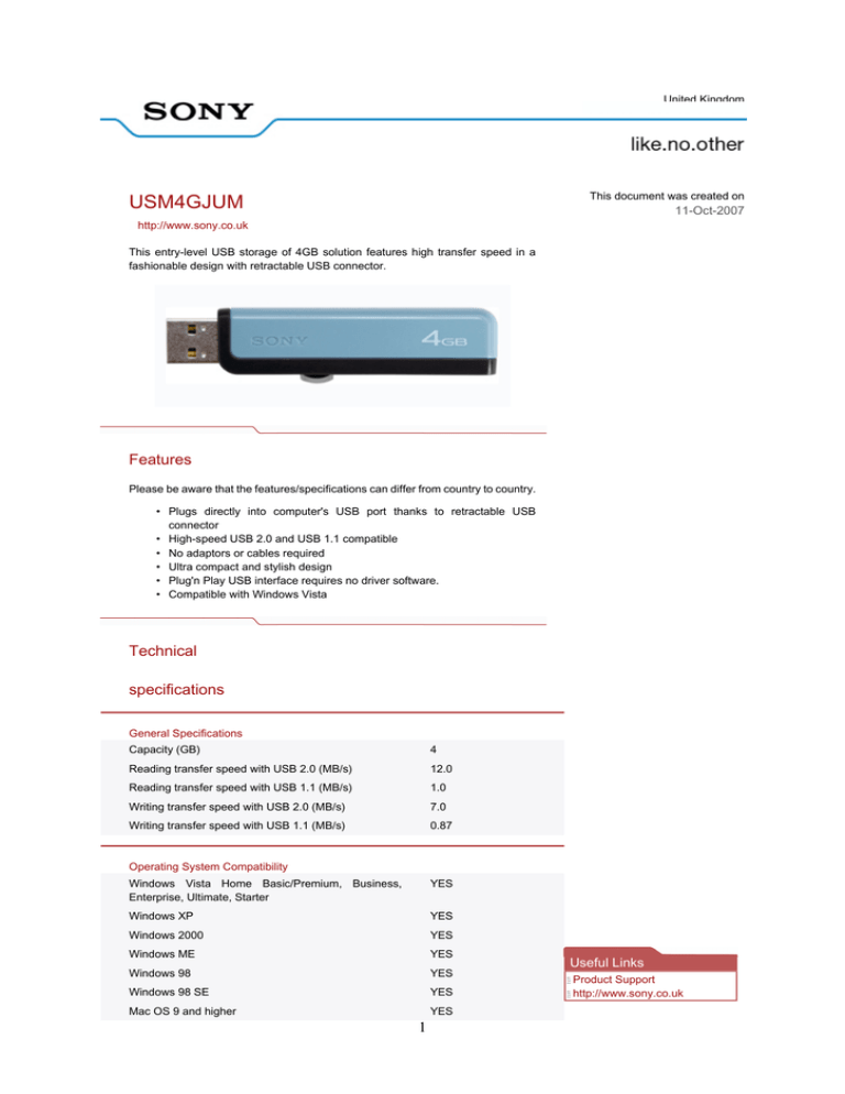 Sony USM4GJUM Datasheet Sony USM4GJUM Datasheet