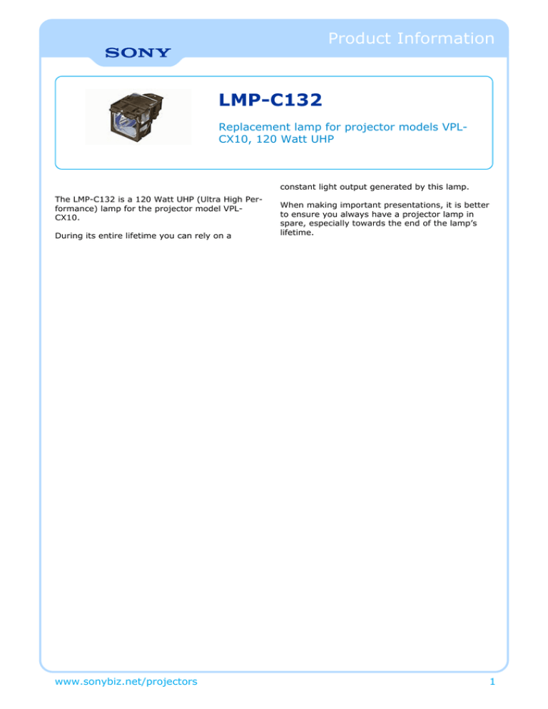 Sony LMPC132 Datasheet Sony LMPC132 Datasheet