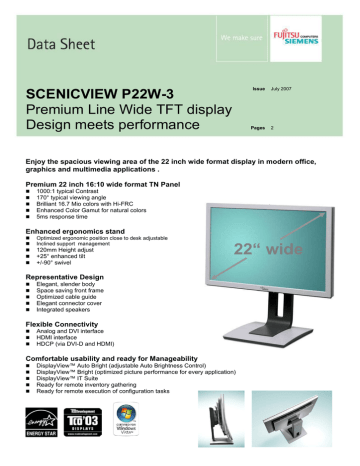 Fujitsu SCENICVIEW Series P22W-3 Datasheet | Manualzz