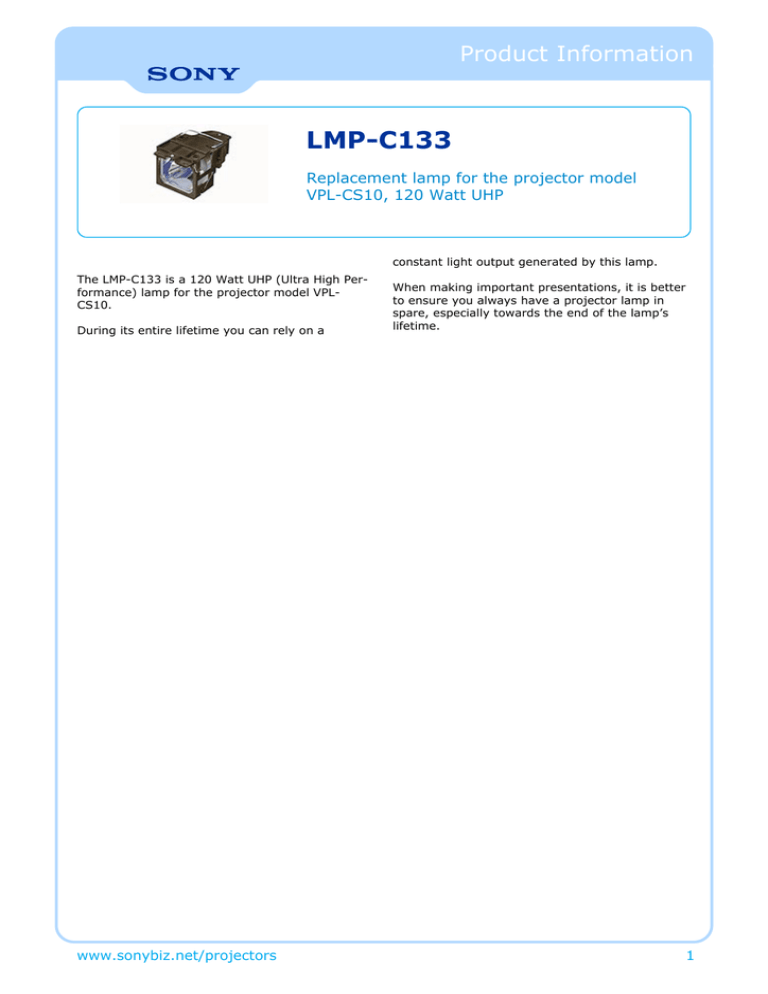 Sony LMPC133 Datasheet Sony LMPC133 Datasheet