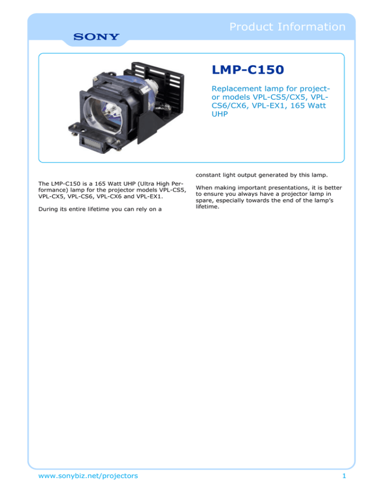 Sony LMPC150 Datasheet Sony LMPC150 Datasheet