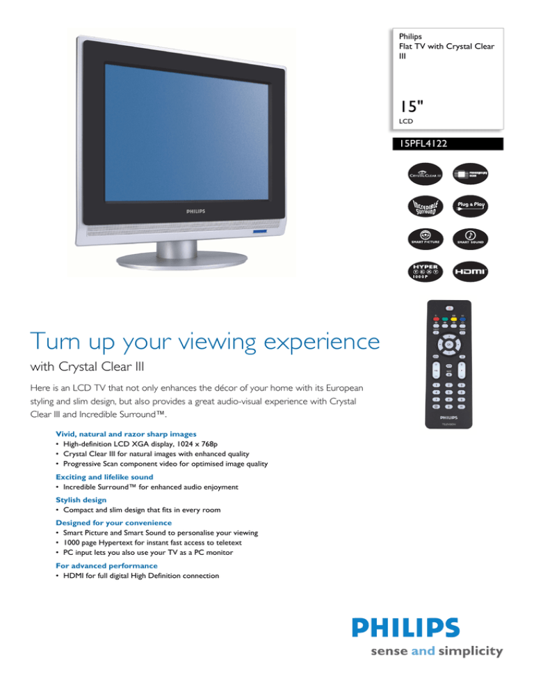 Philips 15PFL4122, 15PFL4122/10, 15 FLAT-TV 15PF992599 Datasheet Philips 15PFL4122, 15PFL4122/10, 15 FLAT-TV 15PF992599 Datasheet