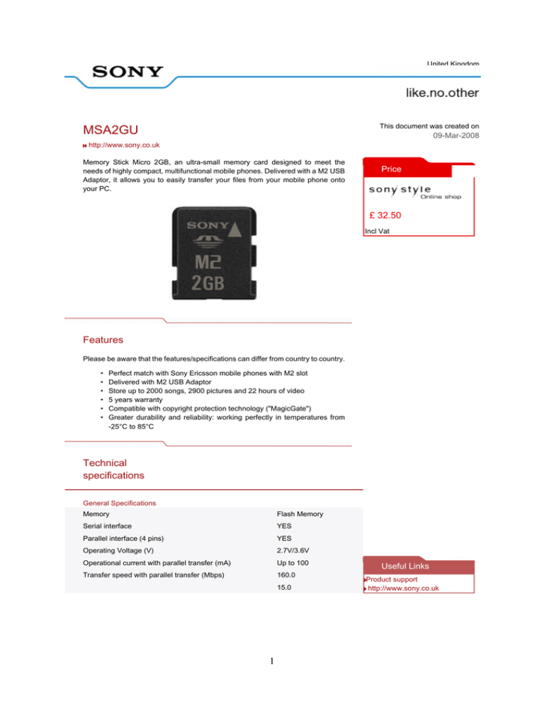 Sony MSA2GW-POKER Datasheet Sony MSA2GW-POKER Datasheet