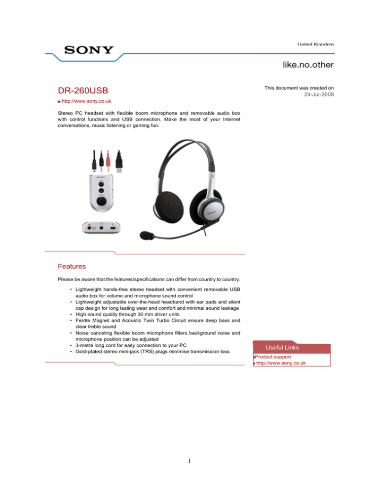 Sony DR260USBS Datasheet Sony DR260USBS Datasheet