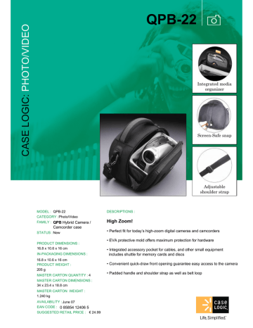 Case Logic Hardshell EVA Medium Sized Camcorder Case Datasheet | Manualzz
