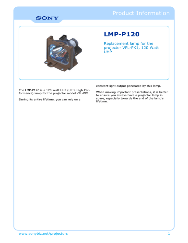 Sony LMPP120 Datasheet Sony LMPP120 Datasheet