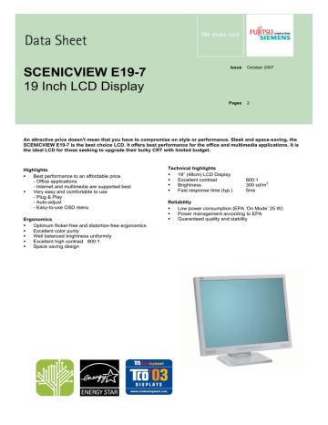 Fujitsu SCENICVIEW Series E19-7 Datasheet | Manualzz