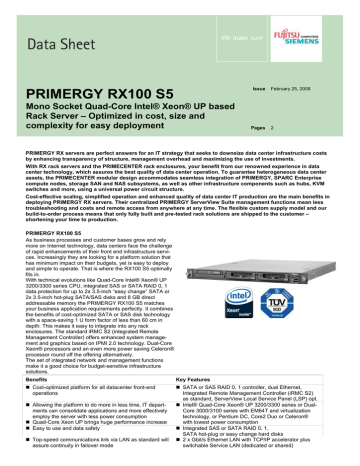 Fujitsu PRIMERGY RX100 S5 Datasheet | Manualzz