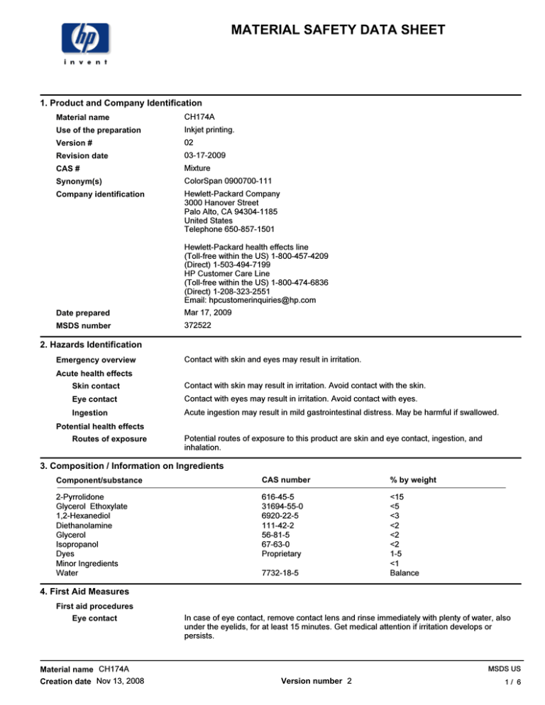 HP CH174A Datasheet HP CH174A Datasheet